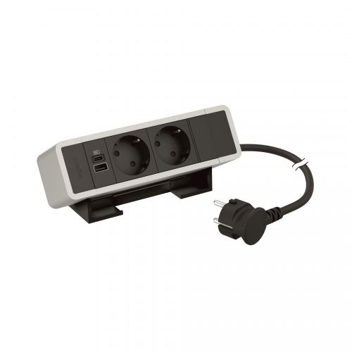 Incara On Desk - 2 tomadas 2P+T Schuko + 1 USB Tipo-A + 1 USB Tipo-C 15W - Alum.