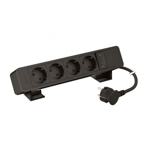 Incara On Desk - 4 tomadas 2P+T Schuko + 1 interruptor geral luminoso - Preto