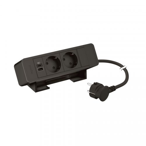 Incara On Desk - 2 tomadas 2P+T Schuko + 1 USB Tipo-A + 1 USB Tipo-C 15W - Preto