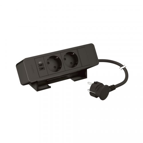 Incara On Desk - 2 tomadas 2P+T Schuko + 2 USB Tipo-C 15W  - Preto