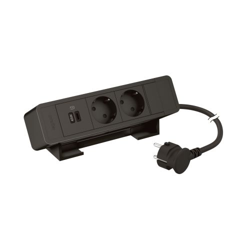 Incara On Desk - 2 tomadas 2P+T Schuko + 1 USB Power Delivery 45W - Preto